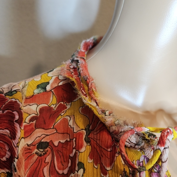 Anthropologie Dolan Silk Ellory Yellow Floral Midi flutter sleeve dress. S. New. - Picture 8 of 16